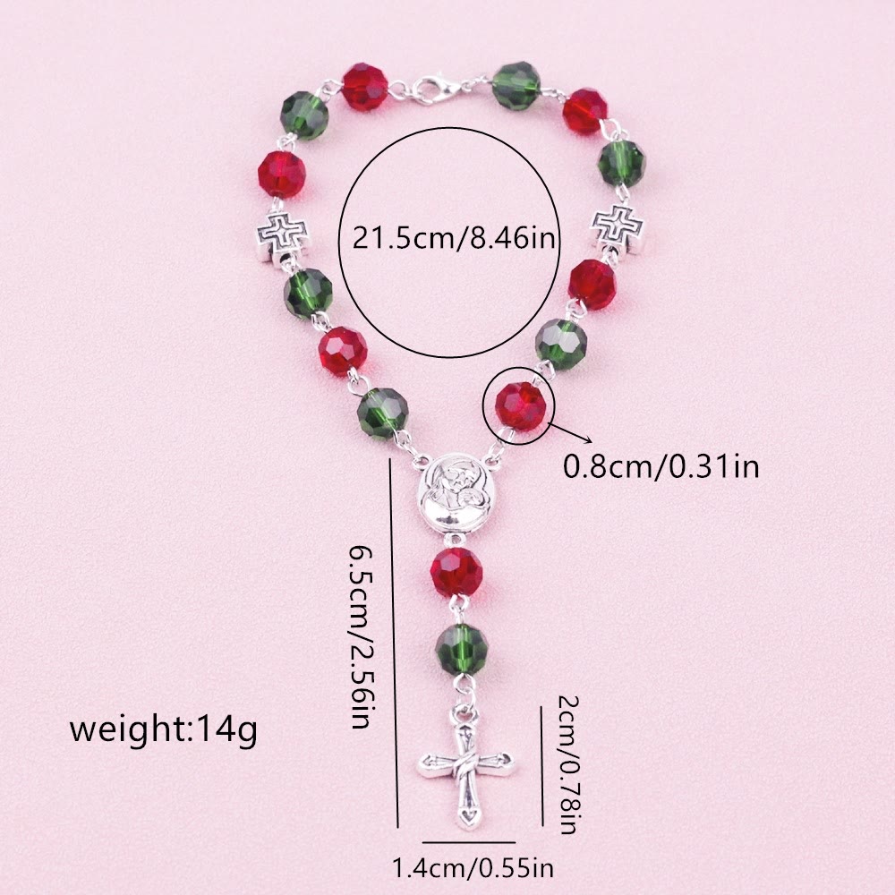 Virgin Mary Red & Green Crystal Rosary Bracelet