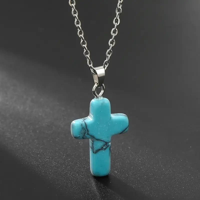 Christiandiscipleshop Natural Stone Cross Gemstone Pendant Necklace