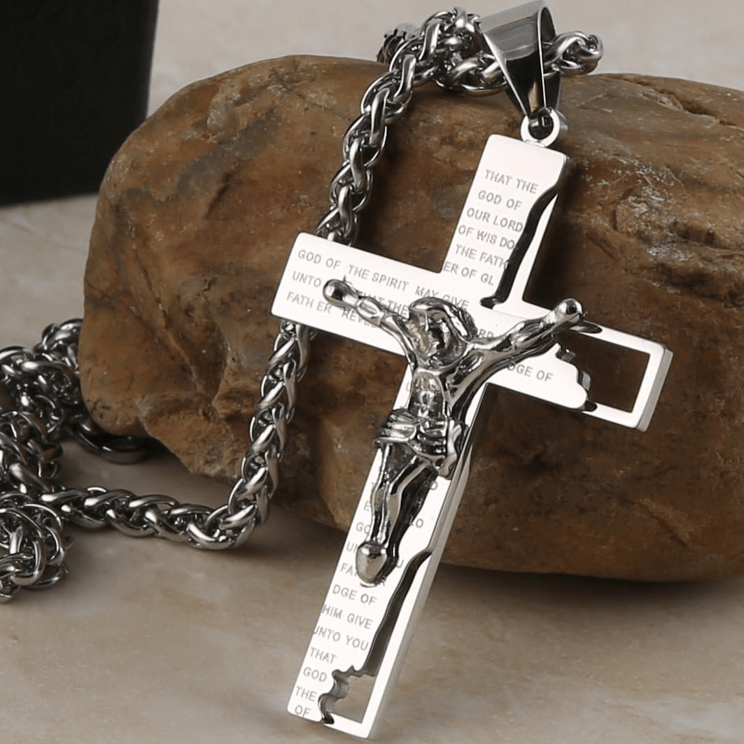 christiandiscipleshop Stainless Steel Crucifix Bible Prayer Pendant Necklace Chain