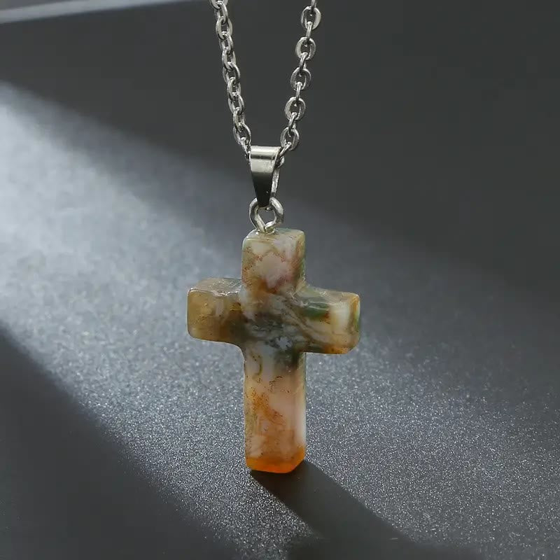 Christiandiscipleshop Natural Stone Cross Gemstone Pendant Necklace