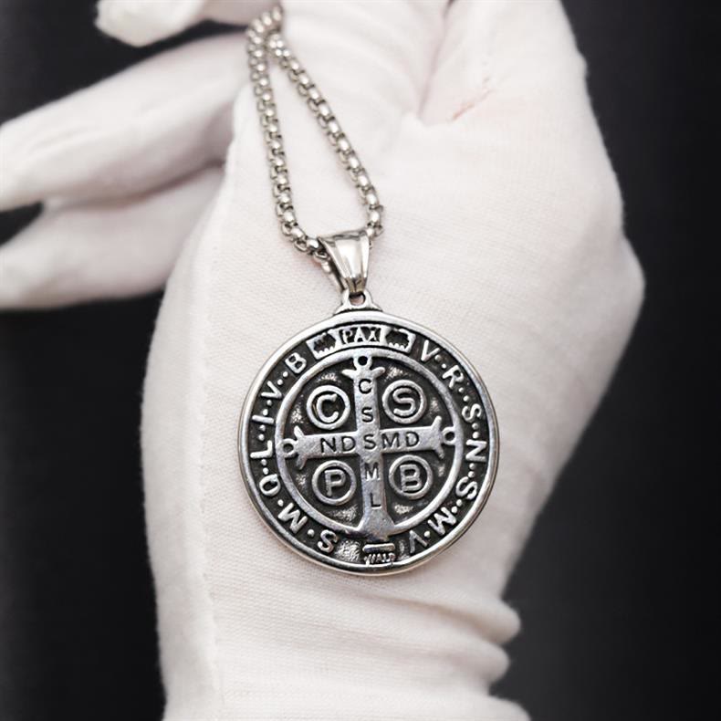 Christiandiscipleshop Double-Sided Pattern St. Benedict Symbol Necklace