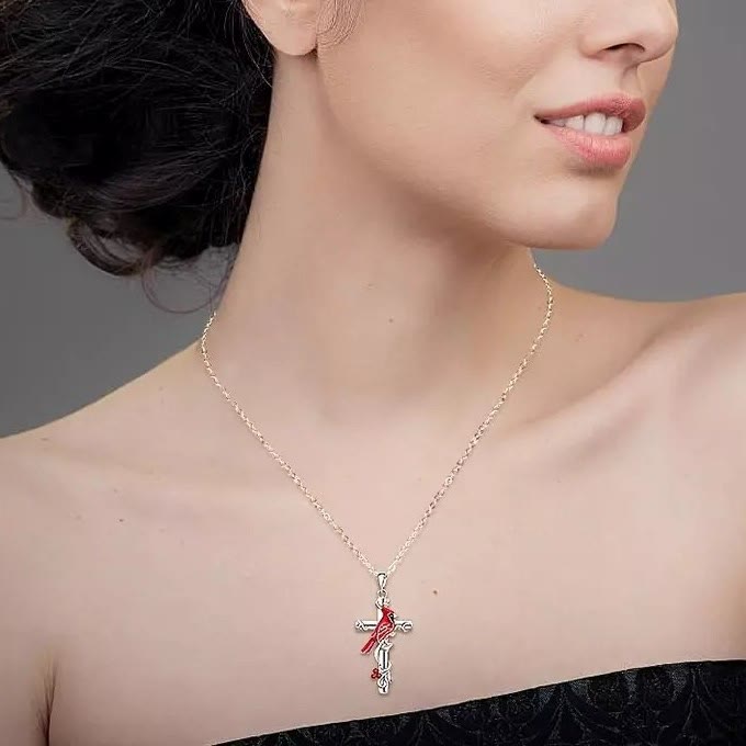 Christiandiscipleshop Crafted Cardinal Necklace Cross Pendant Red Bird Necklace