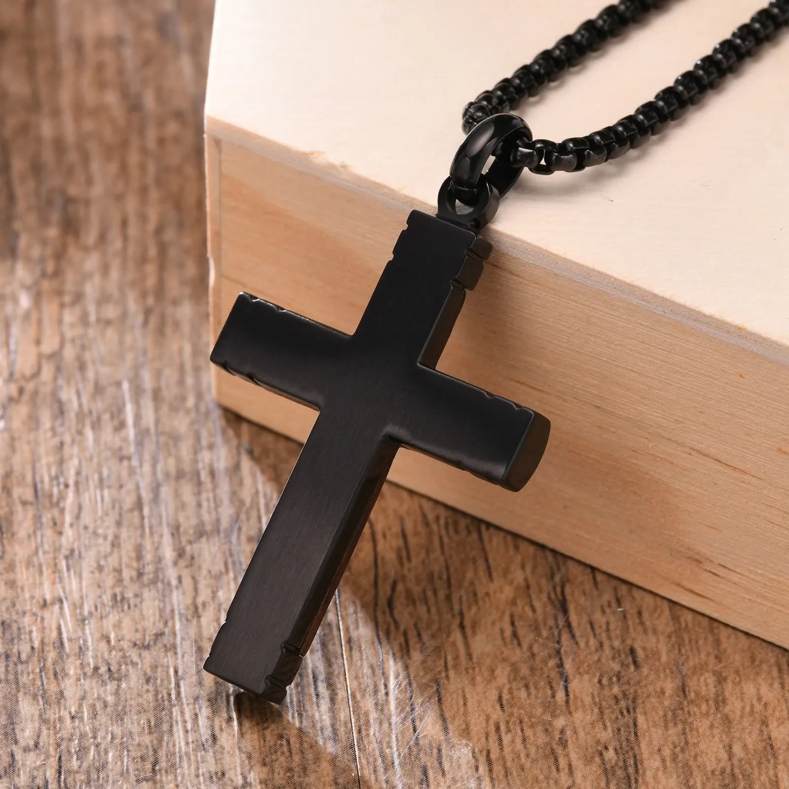 Christiandiscipleshop Pearwood Wooden Cross Pendant Titanium Necklace
