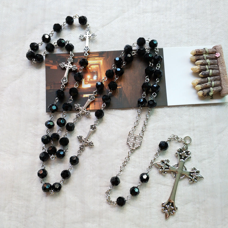 Black Crystal Christian Crucifix Rosary