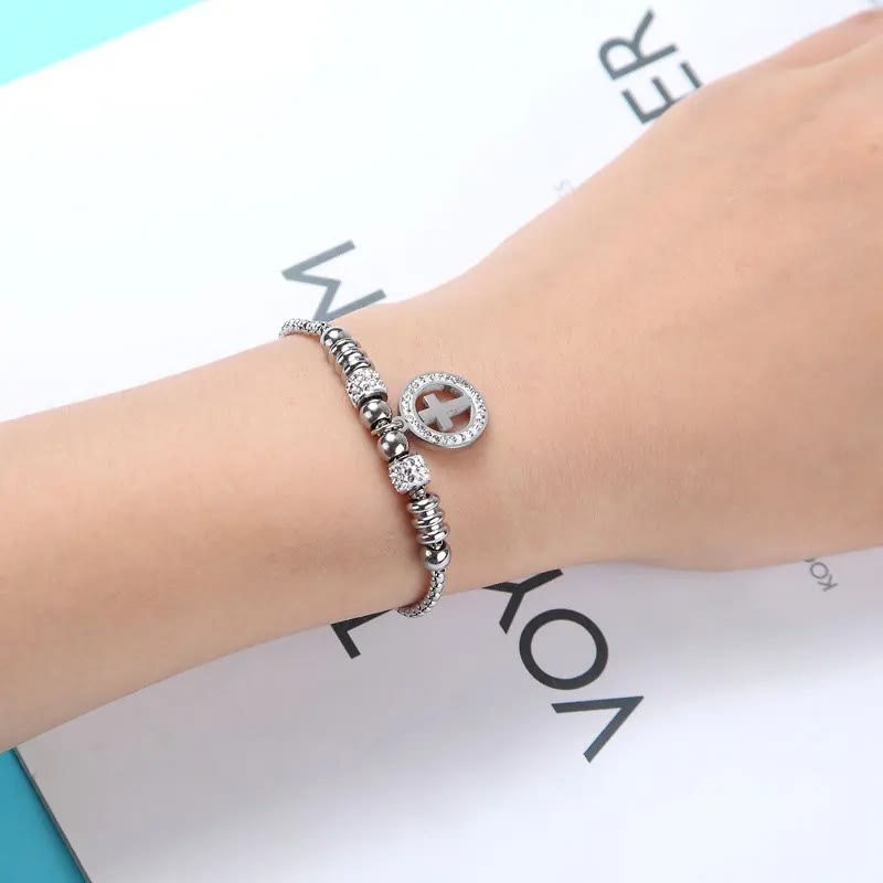 Christiandiscipleshop Crafted Circle Cross Charm Zirconia Bracelet