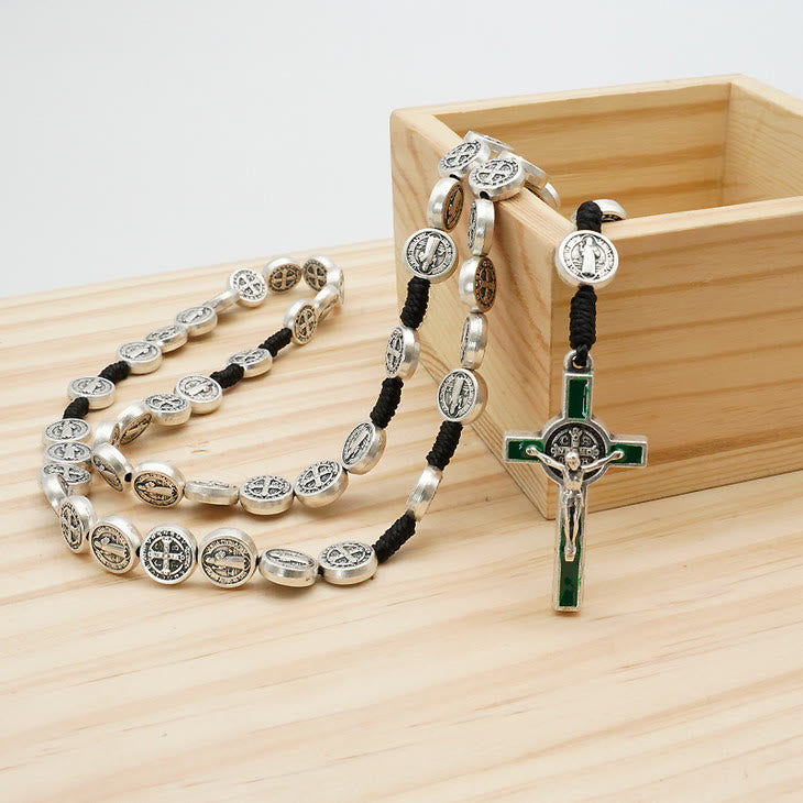 Christiandiscipleshop St. Benedict Alloy Hand-woven Rosary with Crucifix