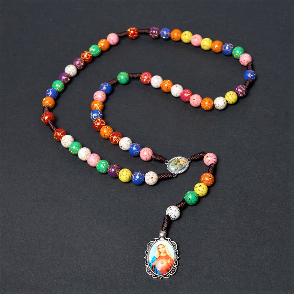 Christiandiscipleshop Our Lady of Mercy & Crucifix of 8 mm Round Multicolor Acrylic Nylon Cord Rosary