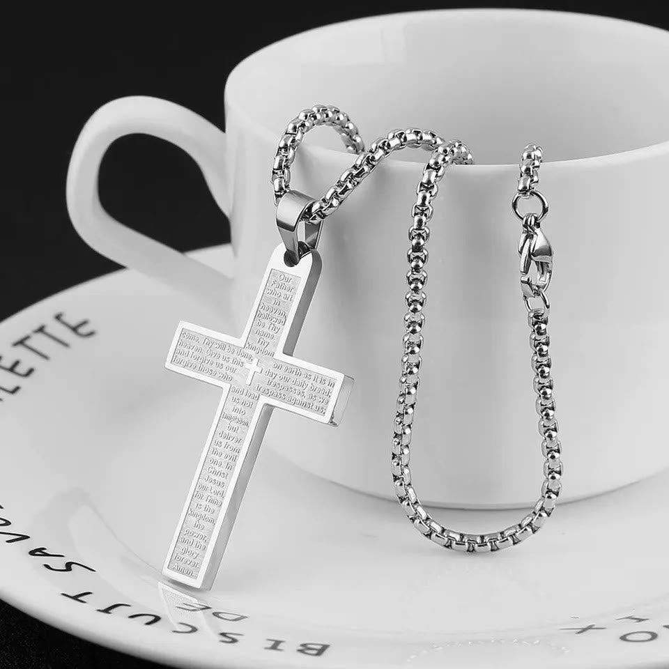 christiandiscipleshop Stainless Steel Lord's Prayer Pendant Cross Necklace