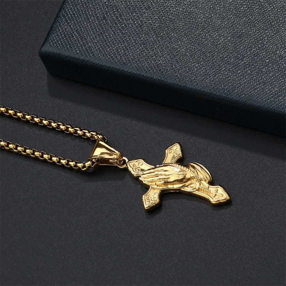 Christiandiscipleshop Praying Hands Cross Stainless Steel Pendant Necklace