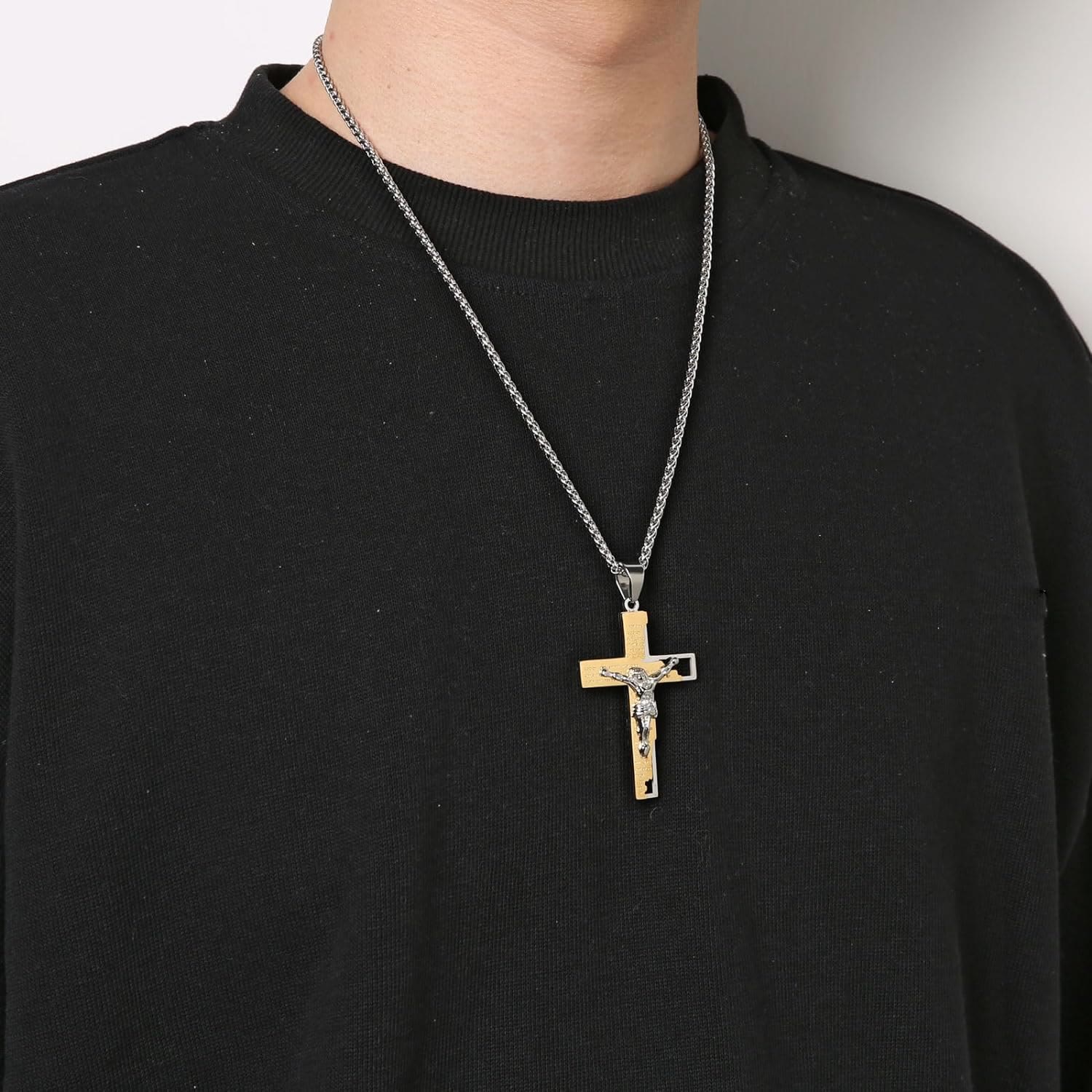 christiandiscipleshop Stainless Steel Crucifix Bible Prayer Pendant Necklace Chain