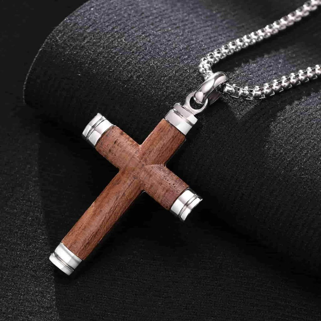 Christiandiscipleshop Pearwood Wooden Cross Pendant Titanium Necklace