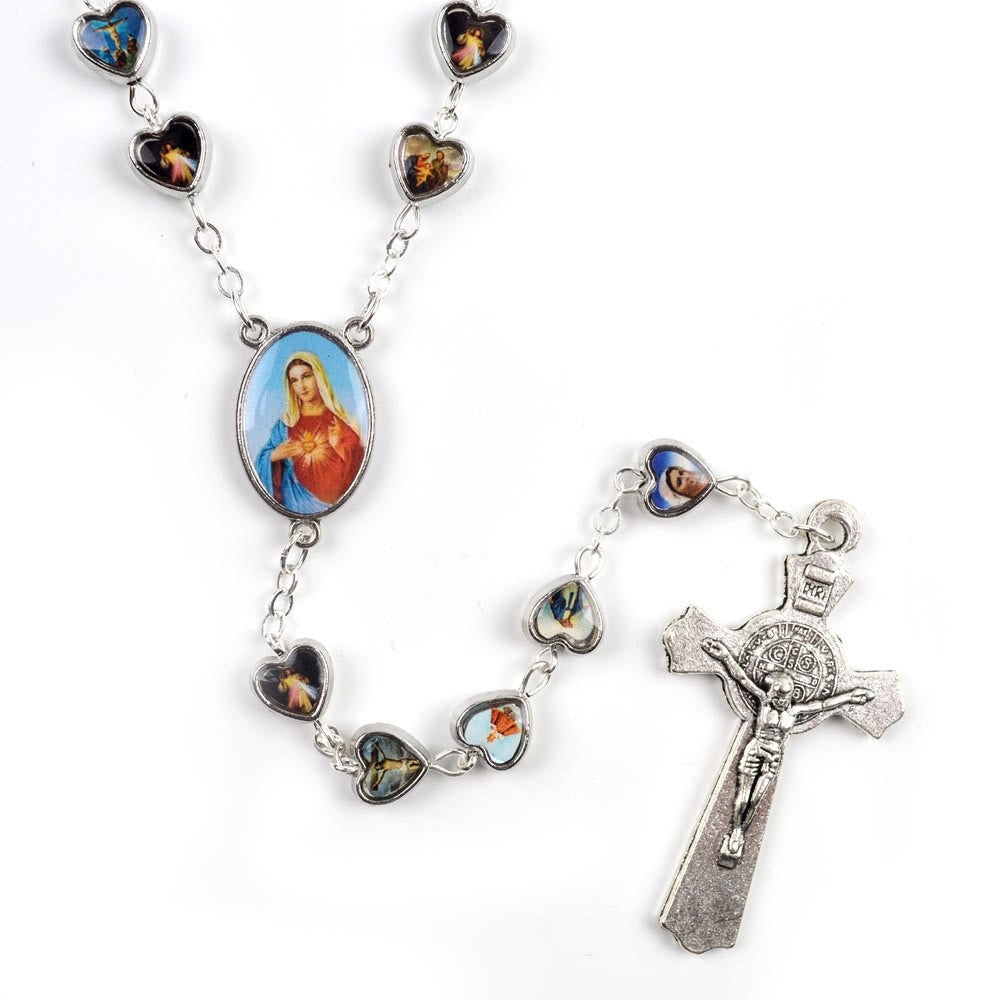 christiandiscipleshop Immaculate Heart of Mary & Crucifix of 9*8 mm Heart Multicolor Acrylic Alloy Chain Rosary