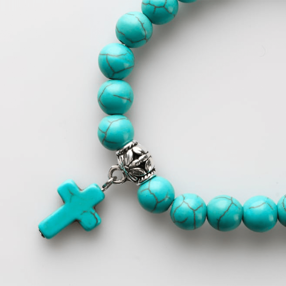 christiandiscipleshop Matte Frosted Turquoise Beads Crucifix Bracelet