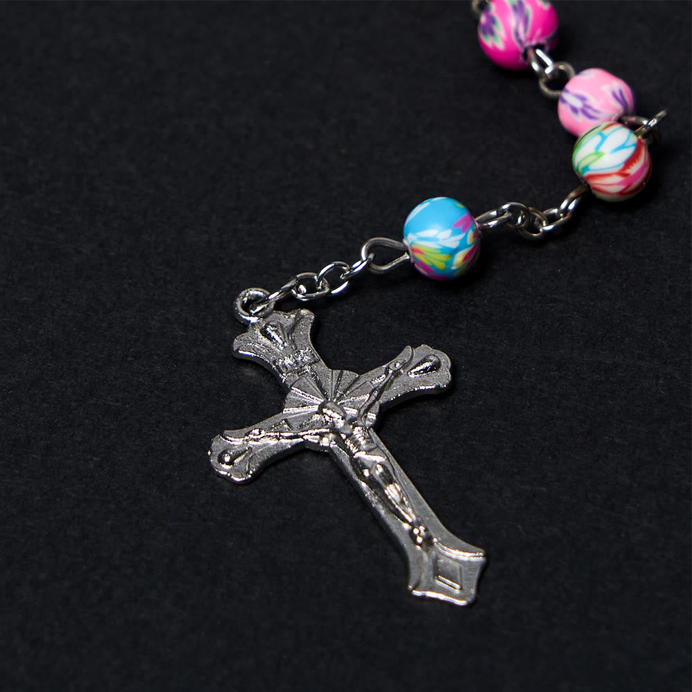 Christiandiscipleshop Our Lady of Guadalupe & Crucifix of 6 mm Round Multicolor Polymer Clay Alloy Chain Rosary