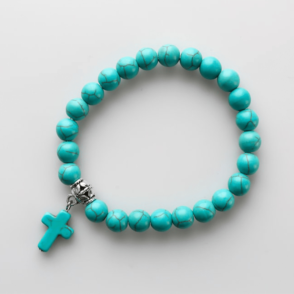 christiandiscipleshop Matte Frosted Turquoise Beads Crucifix Bracelet