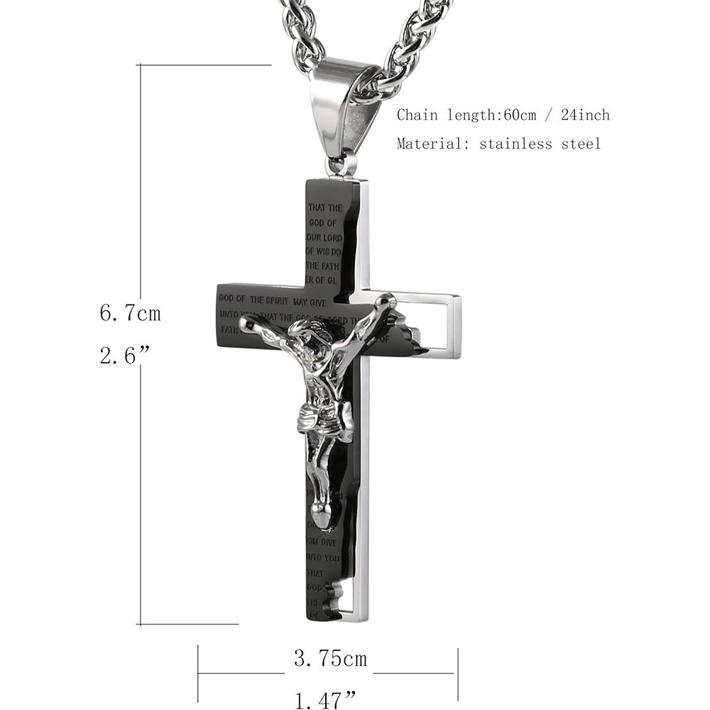 christiandiscipleshop Stainless Steel Crucifix Bible Prayer Pendant Necklace Chain