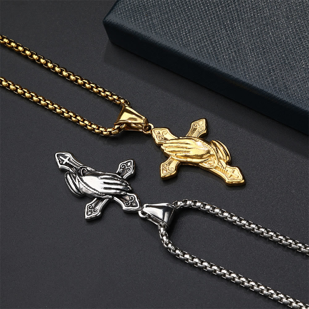 Christiandiscipleshop Praying Hands Cross Stainless Steel Pendant Necklace