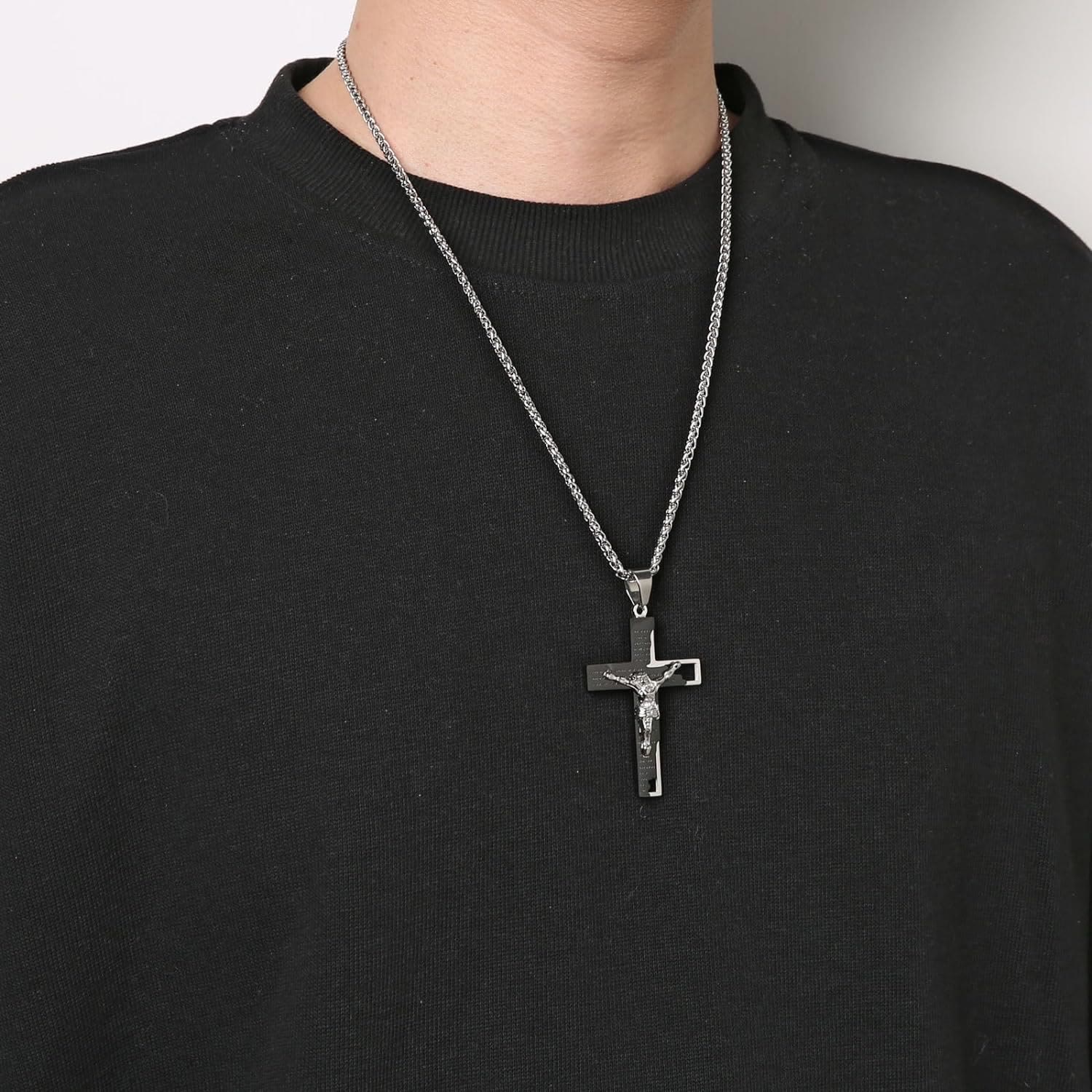 christiandiscipleshop Stainless Steel Crucifix Bible Prayer Pendant Necklace Chain