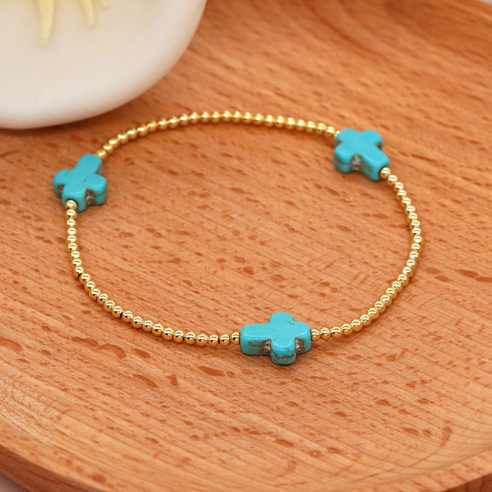 Christiandiscipleshop Original Design Turquoise Cross Beads Bracelet