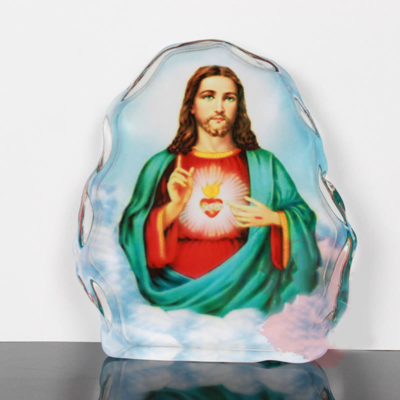 Christiandiscipleshop Classic Style White Crystal Multicolor Jesus Sacred Heart Desktop Ornaments