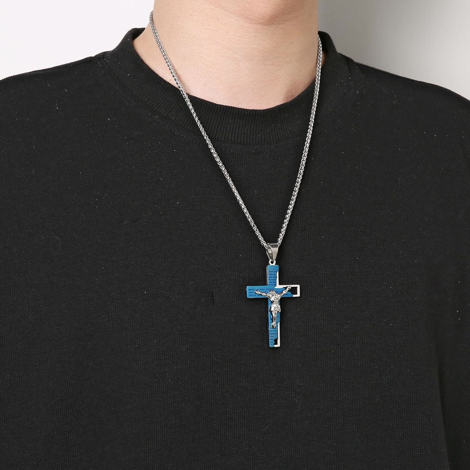 christiandiscipleshop Stainless Steel Crucifix Bible Prayer Pendant Necklace Chain