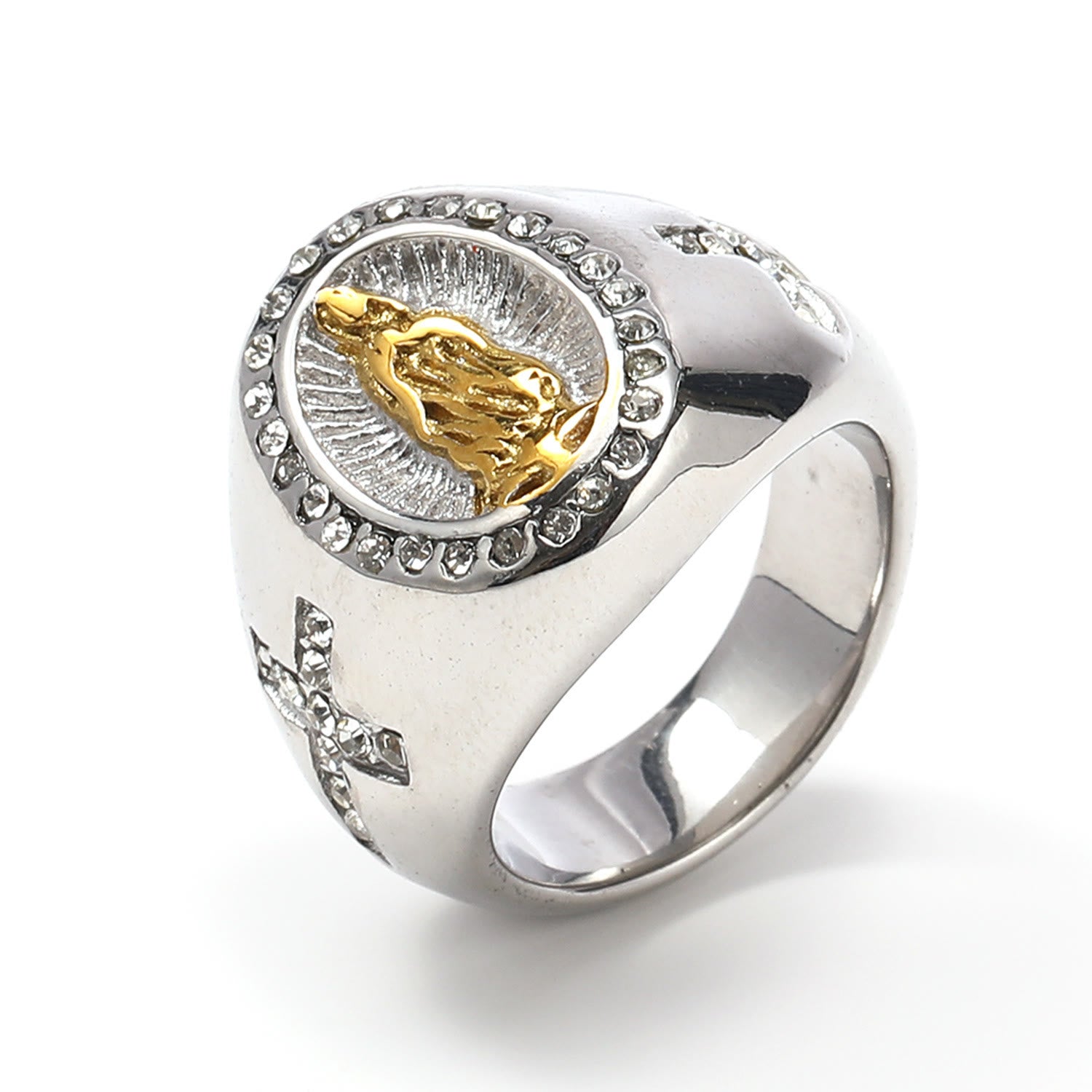 christiandiscipleshop Virgin Mary Stainless Steel Ring Cross Sign Catholic Rings for Religious Jewelry