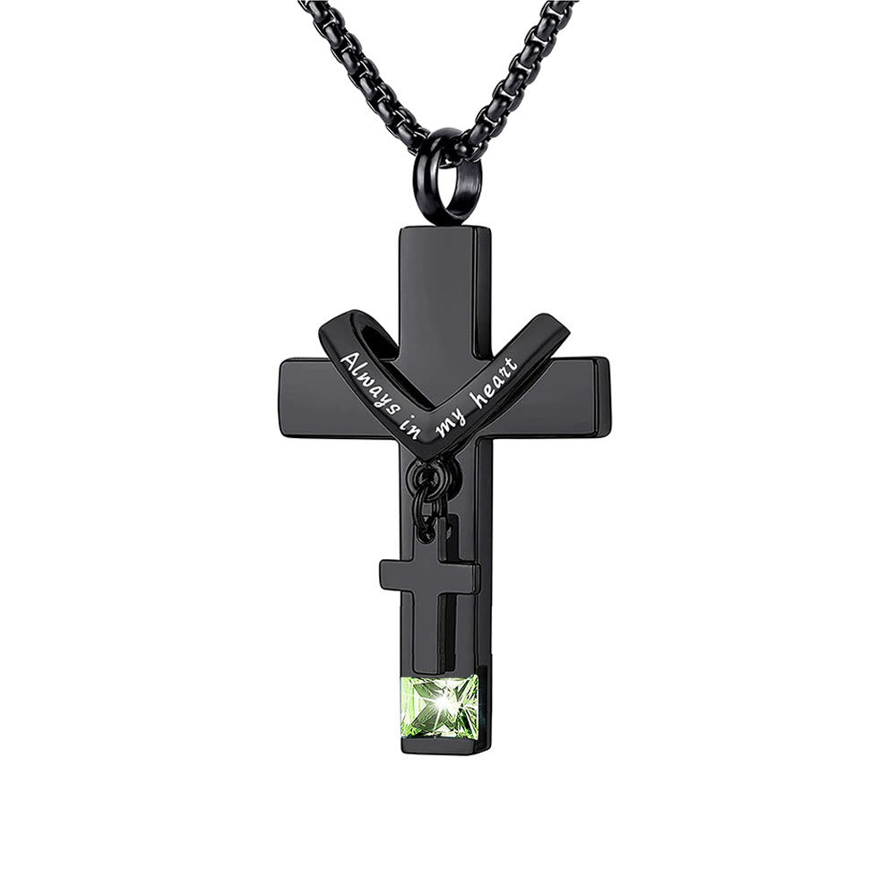 Christianartworkshop 12 Months Birthstone Double Cross Ashes Urn Pendant Necklace