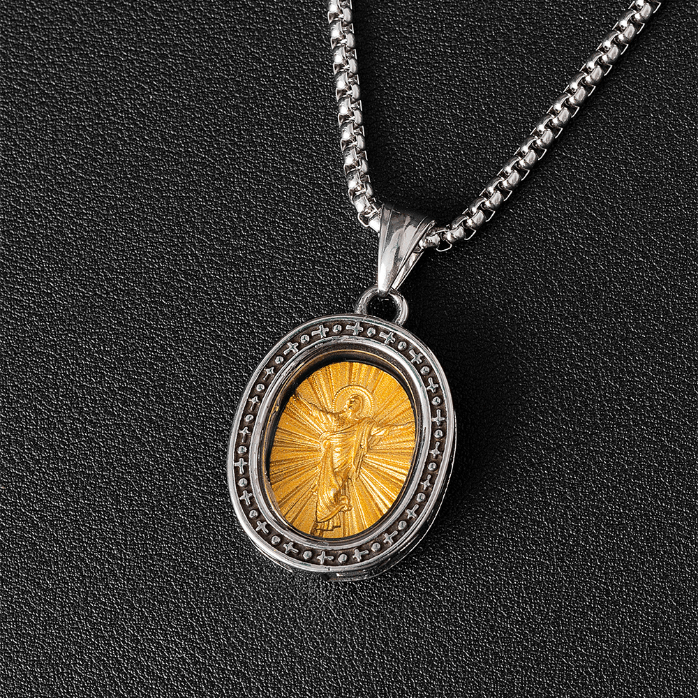 christiandiscipleshopthe Golden Christ Saint Medal Pendant Titanium Necklace
