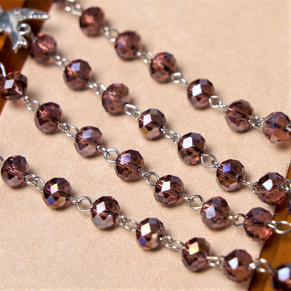 christiandiscipleshop Holy Spirit & Our Lady of Grace of 6*8 mm Polyhedron Purple Crystal Alloy Chain Rosary