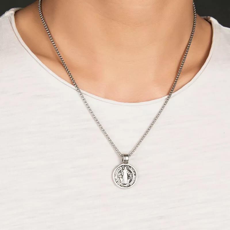 Christiandiscipleshop Double-Sided Pattern St. Benedict Symbol Necklace
