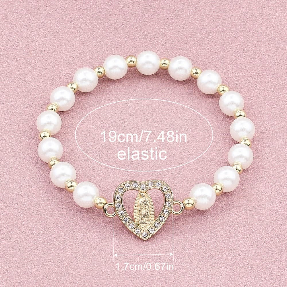 Christiandiscipleshop Rhinestones Heart-shaped Virgin Mary Pearl Bracelet