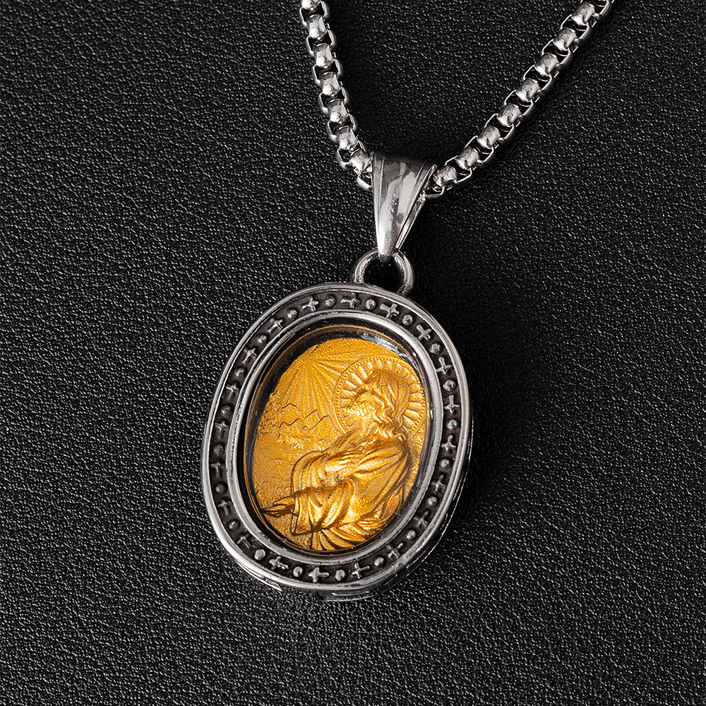 christiandiscipleshopthe Golden Christ Saint Medal Pendant Titanium Necklace