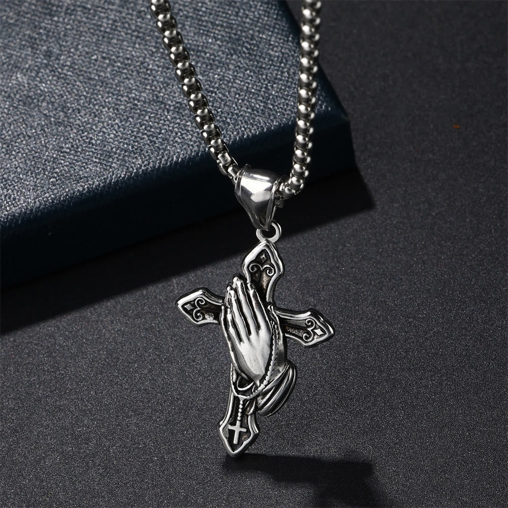 Christiandiscipleshop Praying Hands Cross Stainless Steel Pendant Necklace