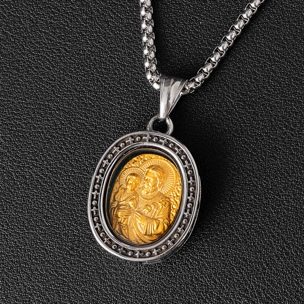christiandiscipleshopthe Golden Christ Saint Medal Pendant Titanium Necklace