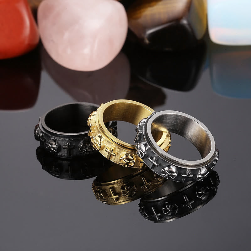 Christiandiscipleshop Rotatable Skull Head Cross Religion Ring