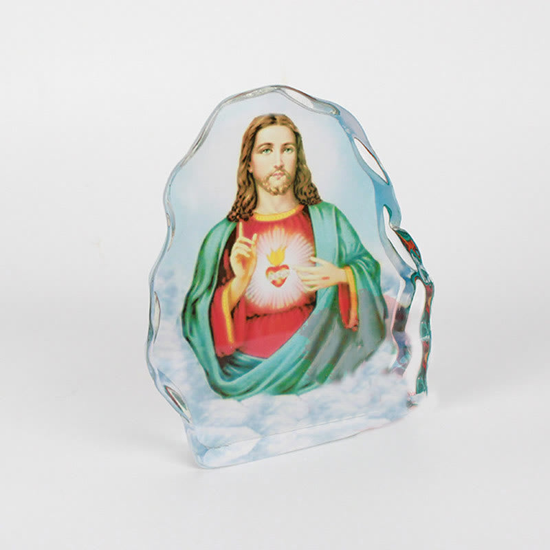 Christiandiscipleshop Classic Style White Crystal Multicolor Jesus Sacred Heart Desktop Ornaments