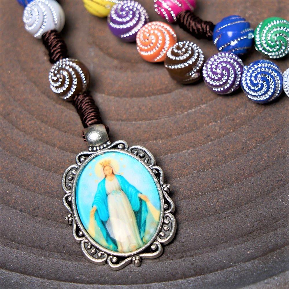 christiandiscipleshop Holy Grail & Miraculous Medal of 8 mm Round Multicolor Acrylic Nylon Cord Rosary