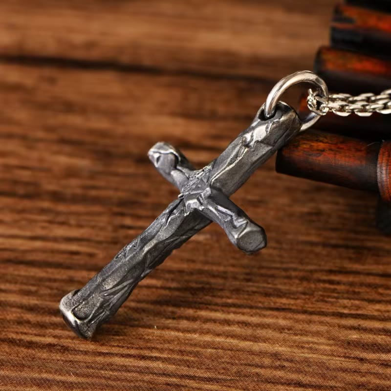 christiandiscipleshop Minimalist Style Heavy Metal Cracked Cross Necklace