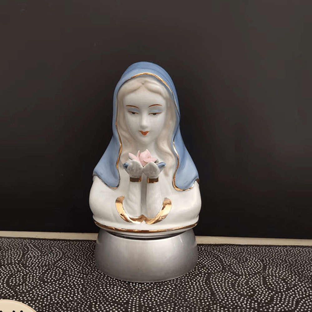 Christiandiscipleshop Classic Style White-blue Ceramic Virgin Mary Figurine Stereoscopic Desktop Ornaments