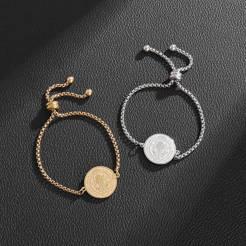 Christiandiscipleshop St. Benedict Engraved Medal Adjustable Bracelet