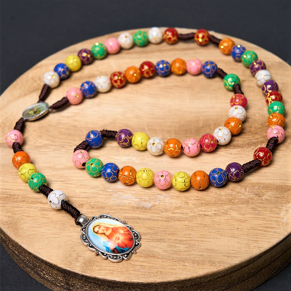 Christiandiscipleshop Our Lady of Mercy & Crucifix of 8 mm Round Multicolor Acrylic Nylon Cord Rosary