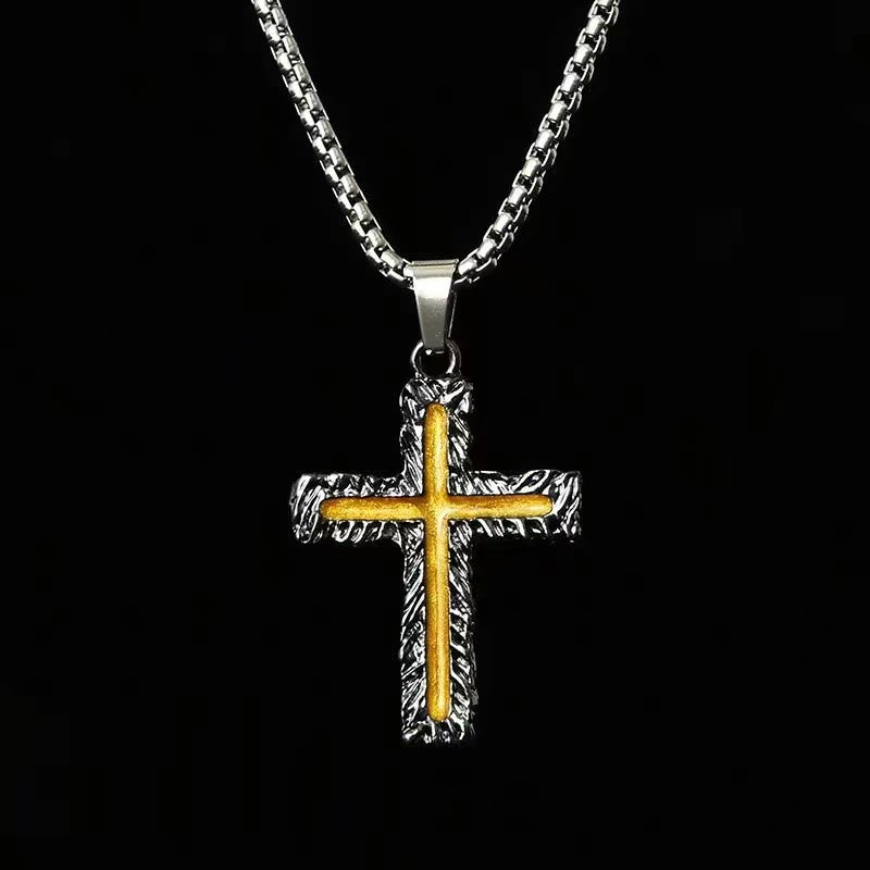 christiandiscipleshop Minimalist Style Silver-golden Lava Cross Pendant Necklace