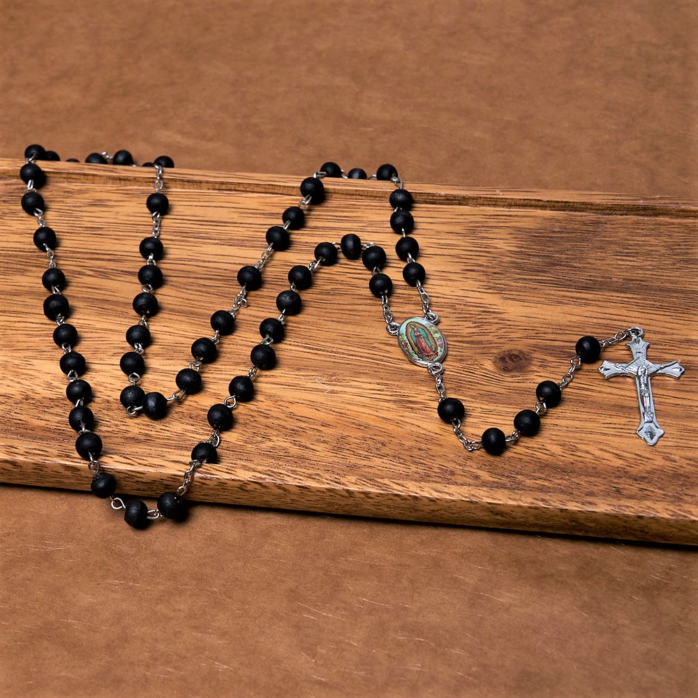 Christiandiscipleshop Our Lady of Guadalupe & Crucifix of 6 mm Round Multicolor Wood Alloy Chain Rosary