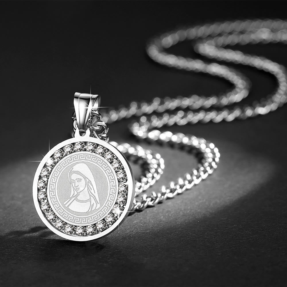 christiandiscipleshop Zircon Set Virgin Mary Titanium Pendant Necklace