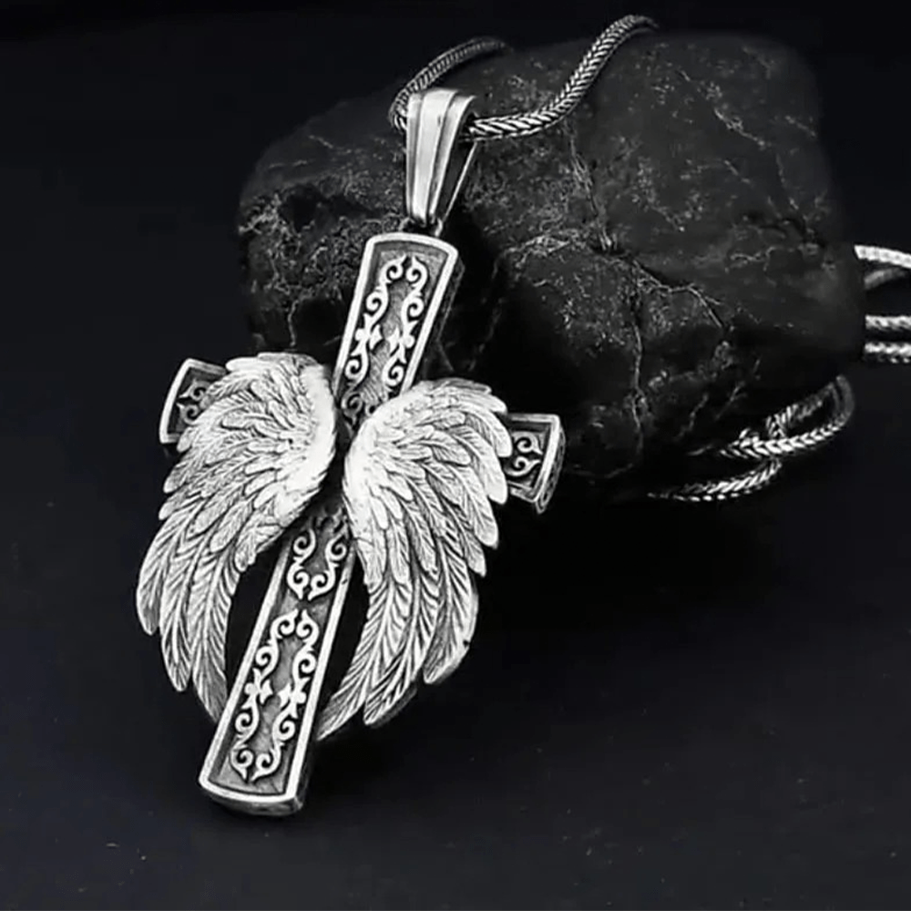 christiandiscipleshop Winged Cross Silver Pendant Christian Necklace