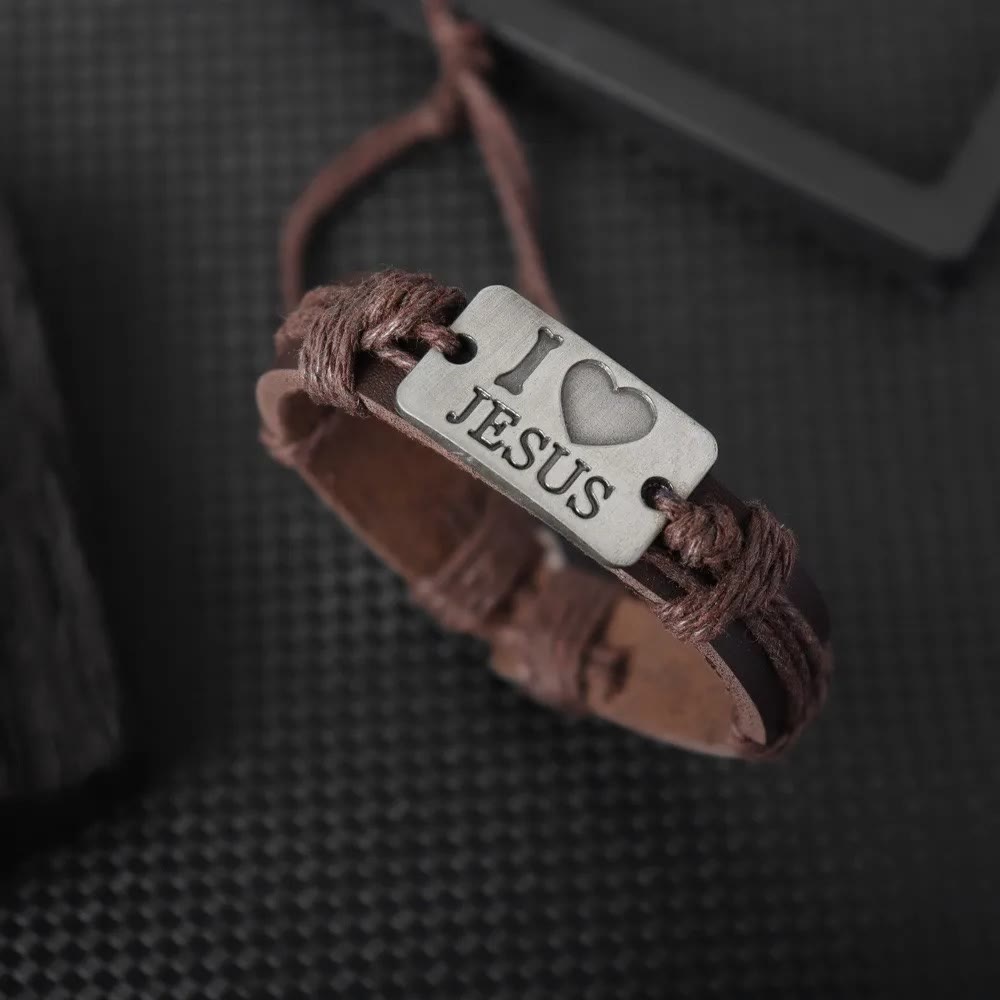 Christianartworkshop "I Love Jesus" Jewelry Cross Adjustable Leather Bracelet