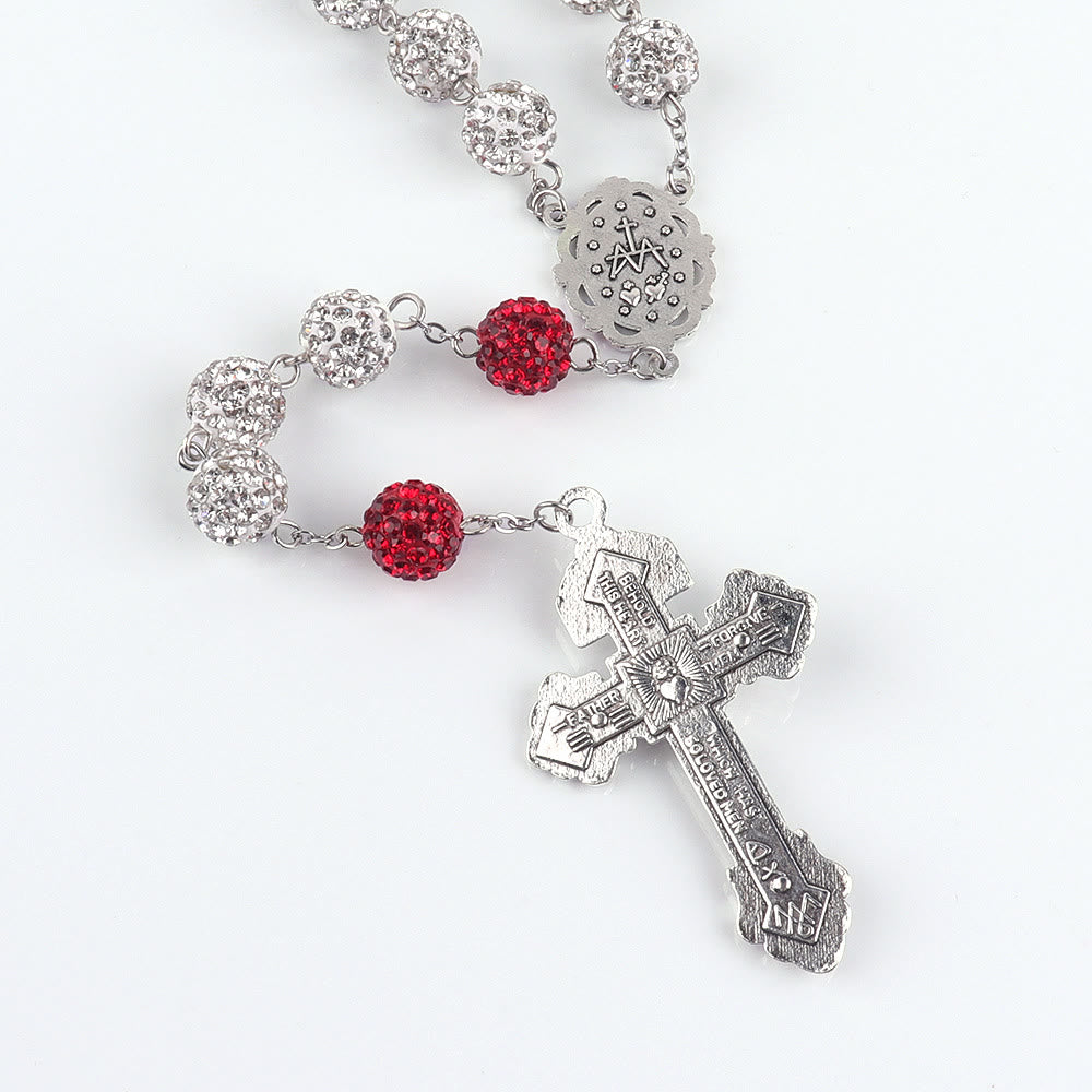 christiandiscipleshop Miraculous Medal & Crucifix of 8 mm Round Silver Metal Gems Alloy Chain Rosary