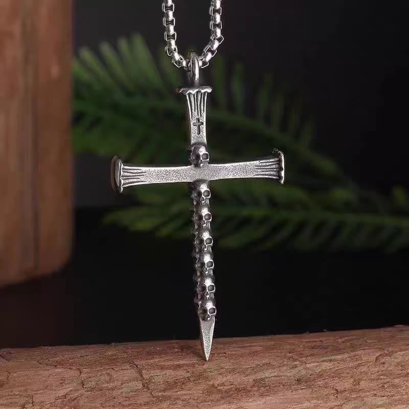 christiandiscipleshop Titanium Steel Skull Nail Cross Pendant Necklace