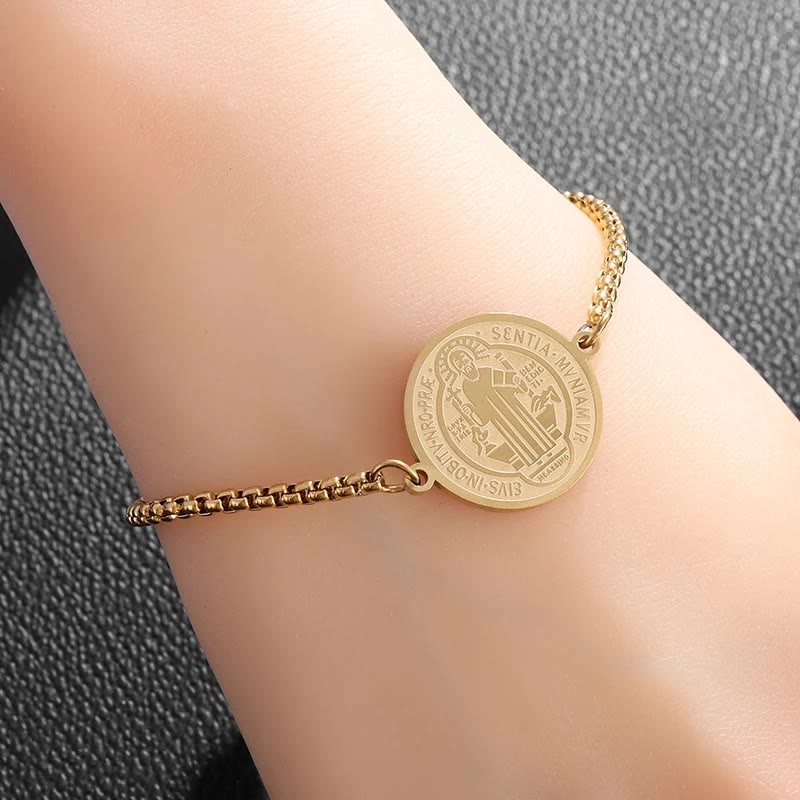 Christiandiscipleshop St. Benedict Engraved Medal Adjustable Bracelet