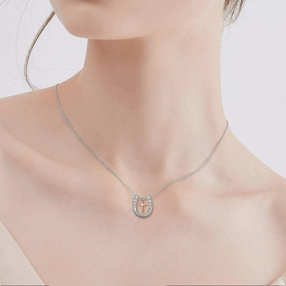 christiandiscipleshop Minimalist Style Hollow Horseshoe Cross Pendant Necklace